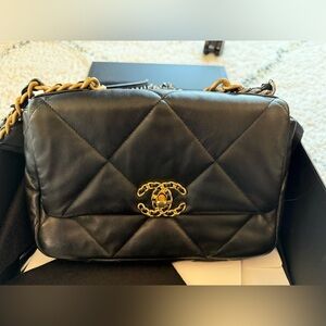 Chanel 19 Small Black Lambskin Shoulder Bag with Gold Chain